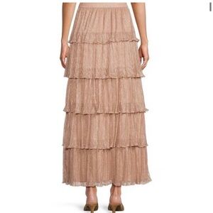 NWT A loves A chiffon Shimmer Rose Gold Tiered Maxi Skirt. Sz XL